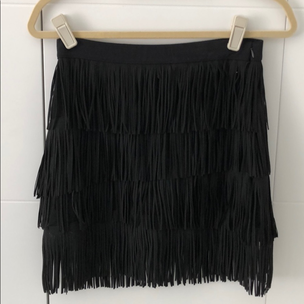 Black suede fringe mini skirt